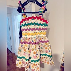 CeliaB Medium, sun moon rick rack zip, shoulder-ties dress, happy & whimsical